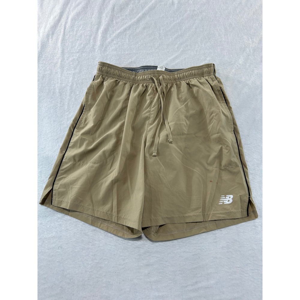 New Balance Mens Running Shorts Tan Khaki Elastic Waist Drawstring Size Medium